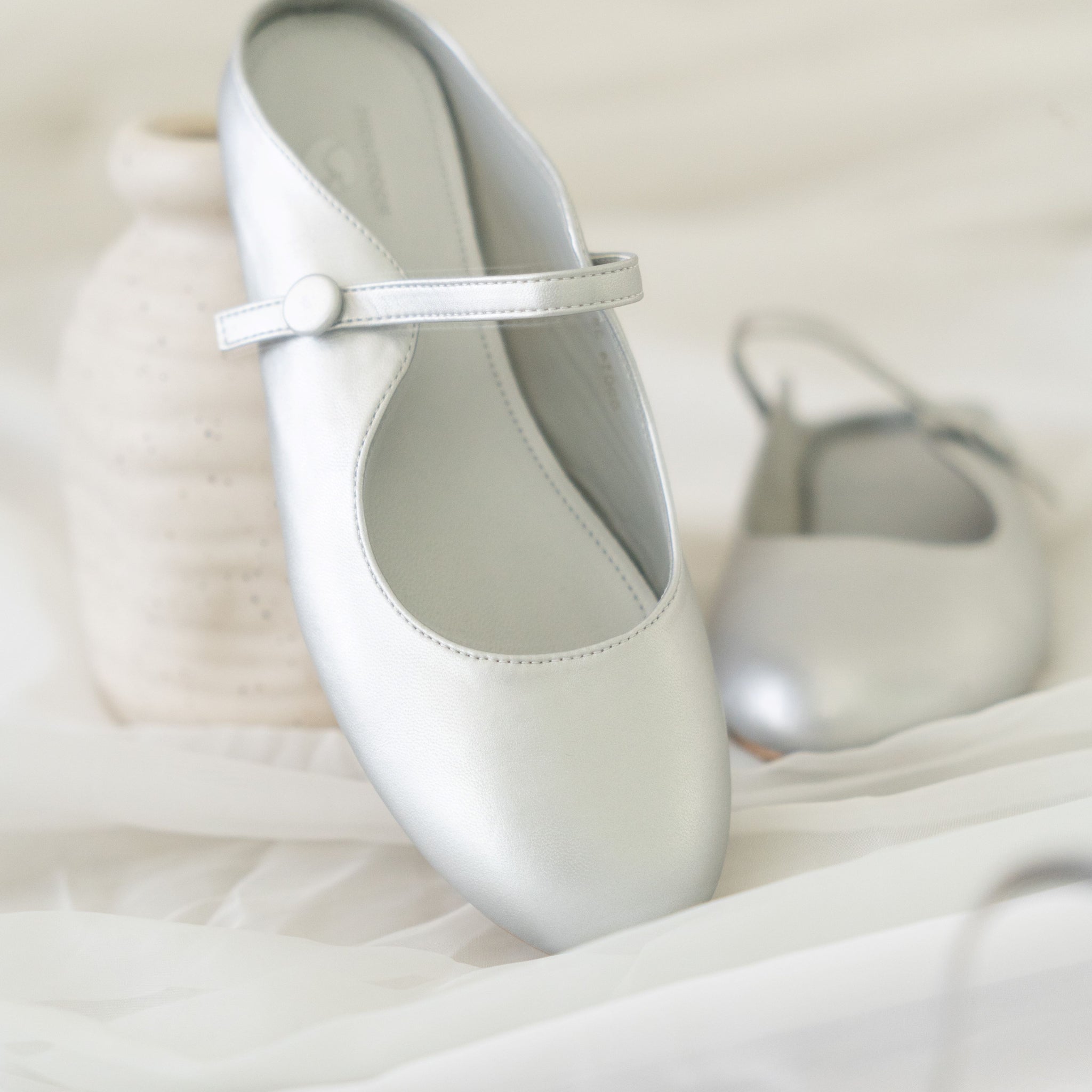 Lila Button Leather Mules (Silver)