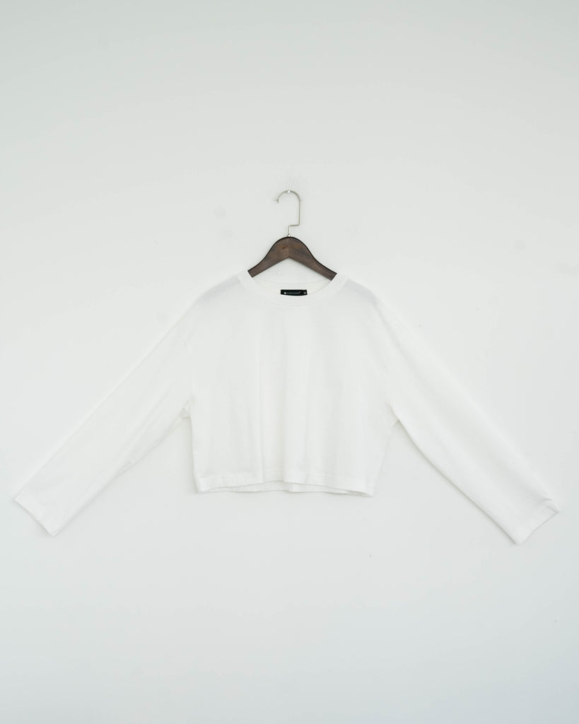 Cotton Crop Long Sleeve Top (White)