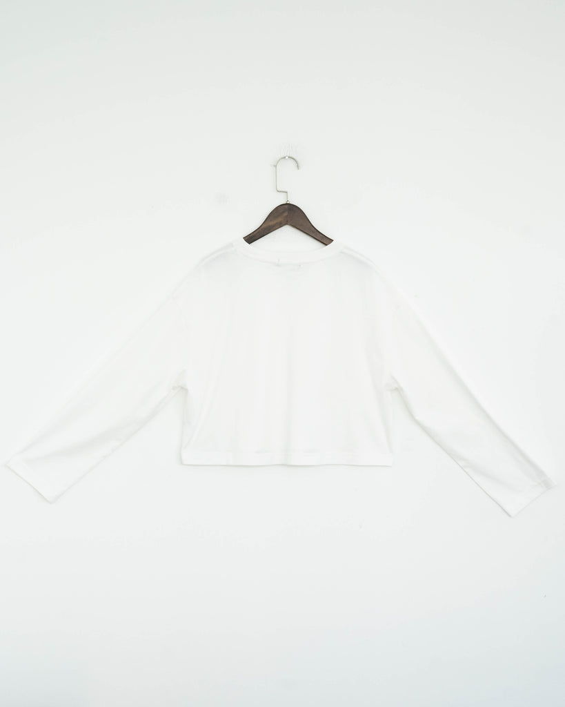 Cotton Crop Long Sleeve Top (White)