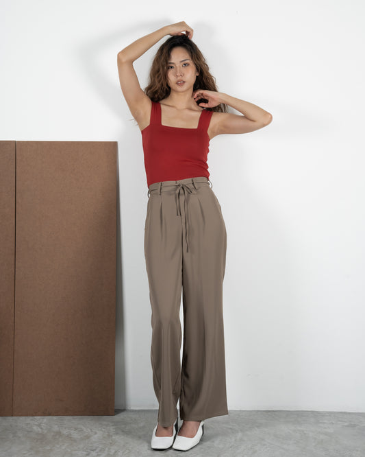 Stephanie Ribbon Tie Pants (Khaki Brown)