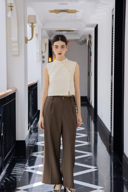 Elysse Mandarin Collar Side Buttons Cheongsam Top (White)