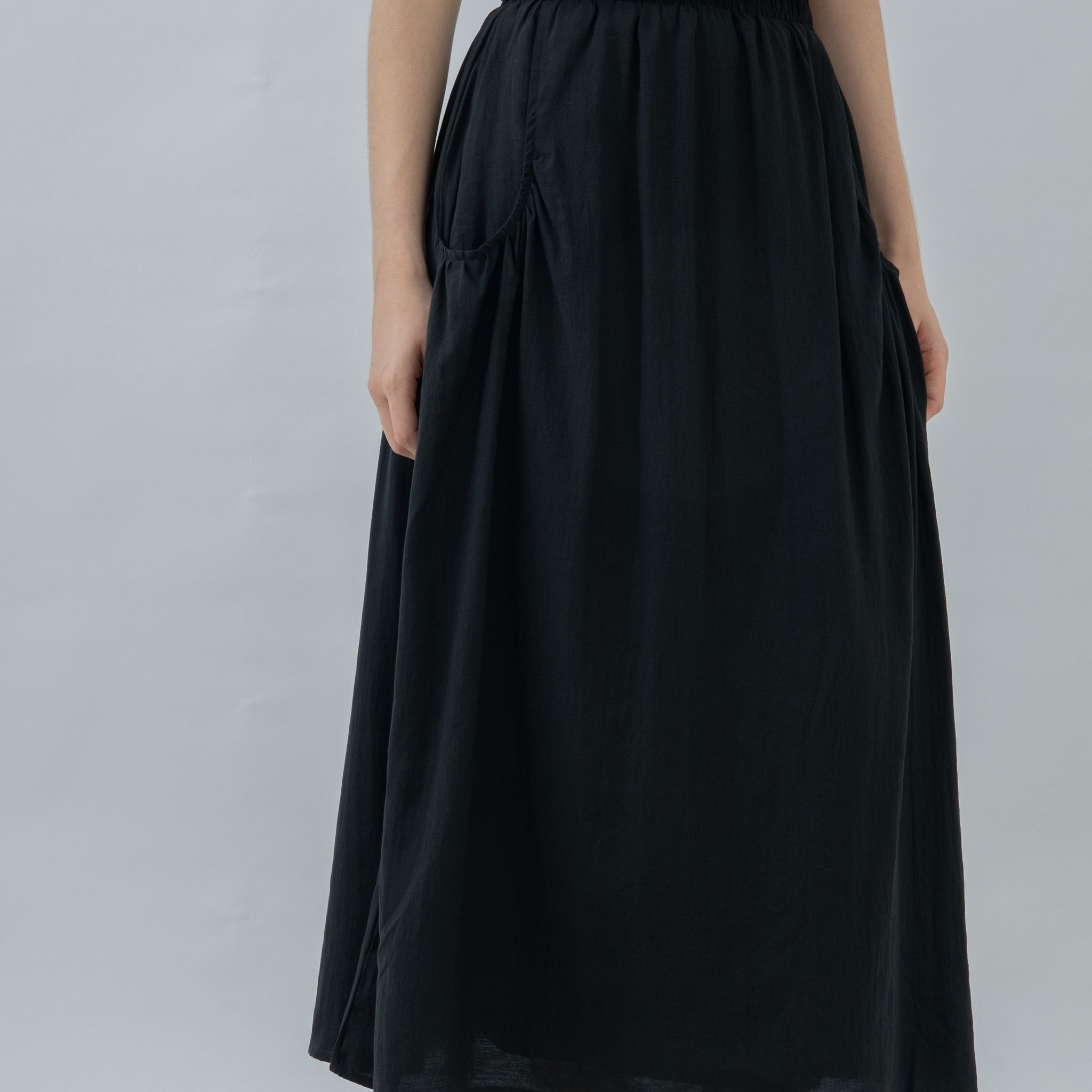 Pocket Detail Elastic Flare Skirt (Black)