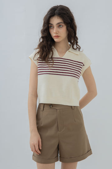 Eco Collar Knit Top (Maroon)