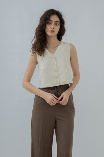 Laura Sleeveless V-Neck Top (Off White)