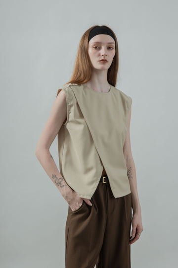 Two Way Overlap Tailored Top (Beige)