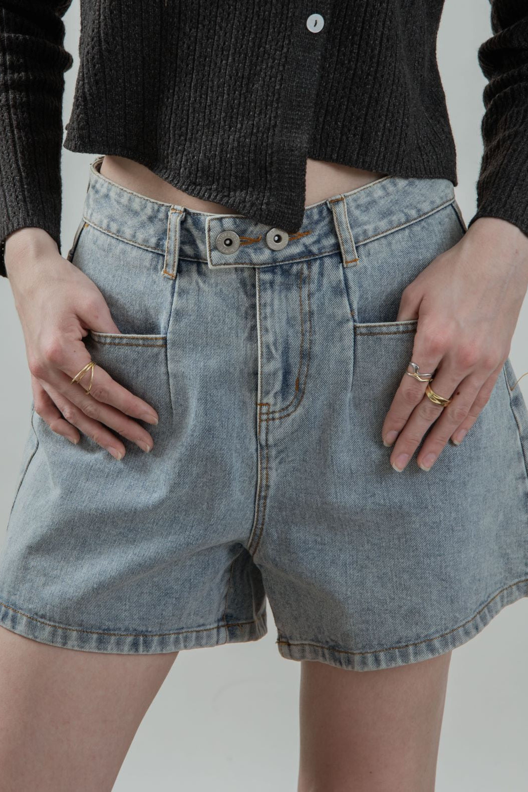 Rania High Waist Denim Shorts (Denim)