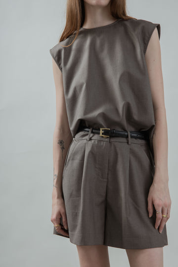 High Waist Elastic Tailored Shorts (Khaki Grey)