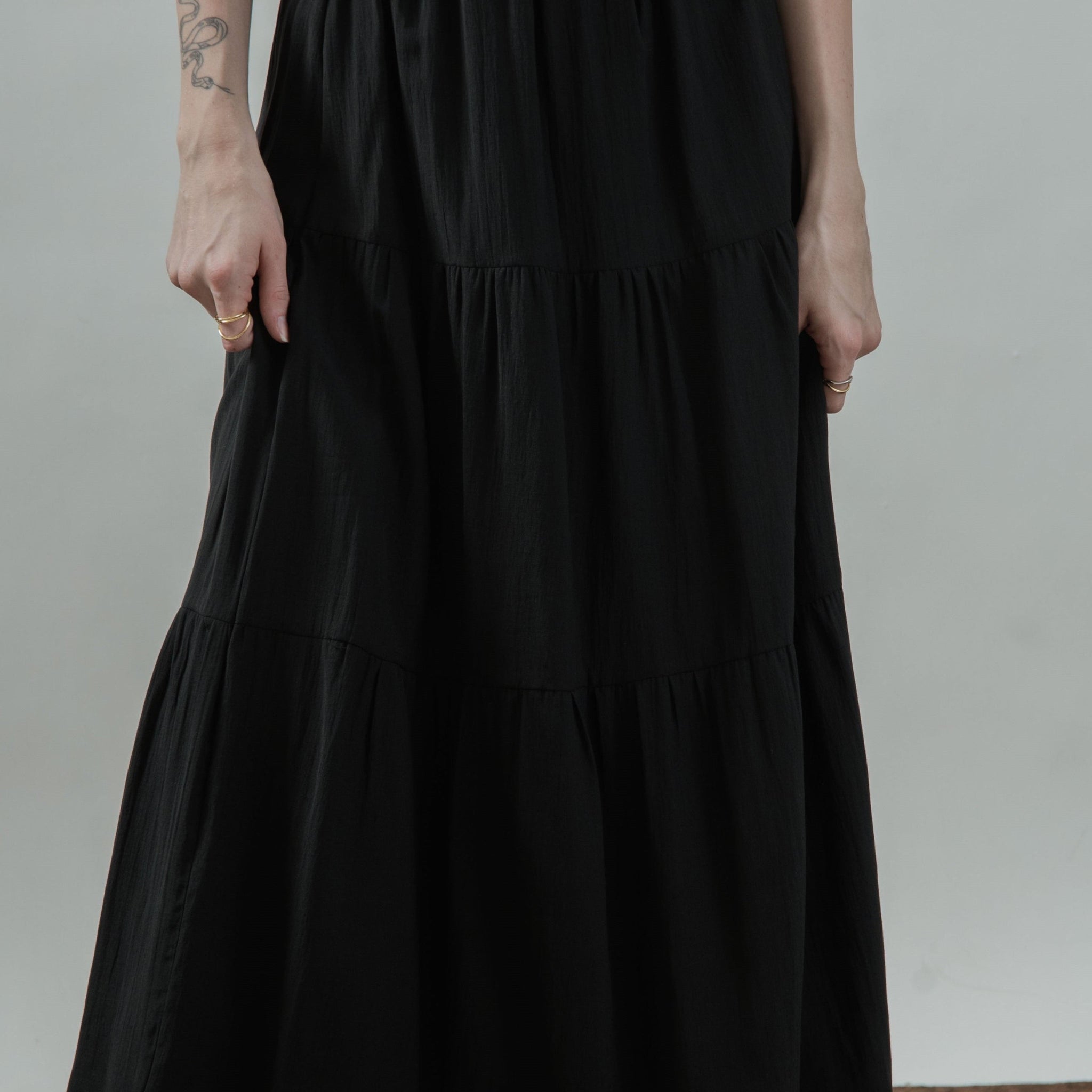 Ada Layered Maxi Skirt (Black)