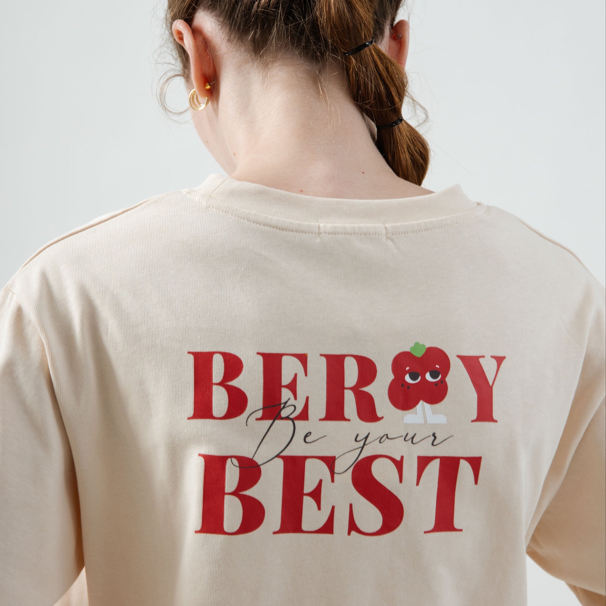 LULU Berry Best Embroidery Graphic Tee (Beige)