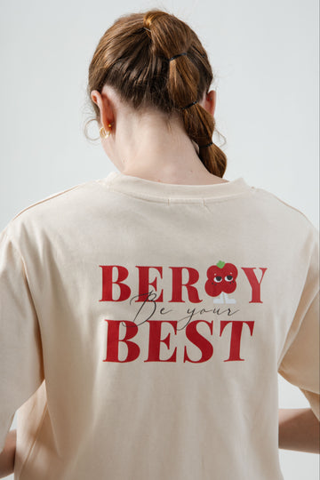 LULU Berry Best Embroidery Graphic Tee (Beige)