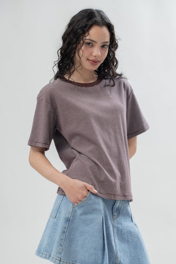 Cotton Stripes Round Neck Tee
