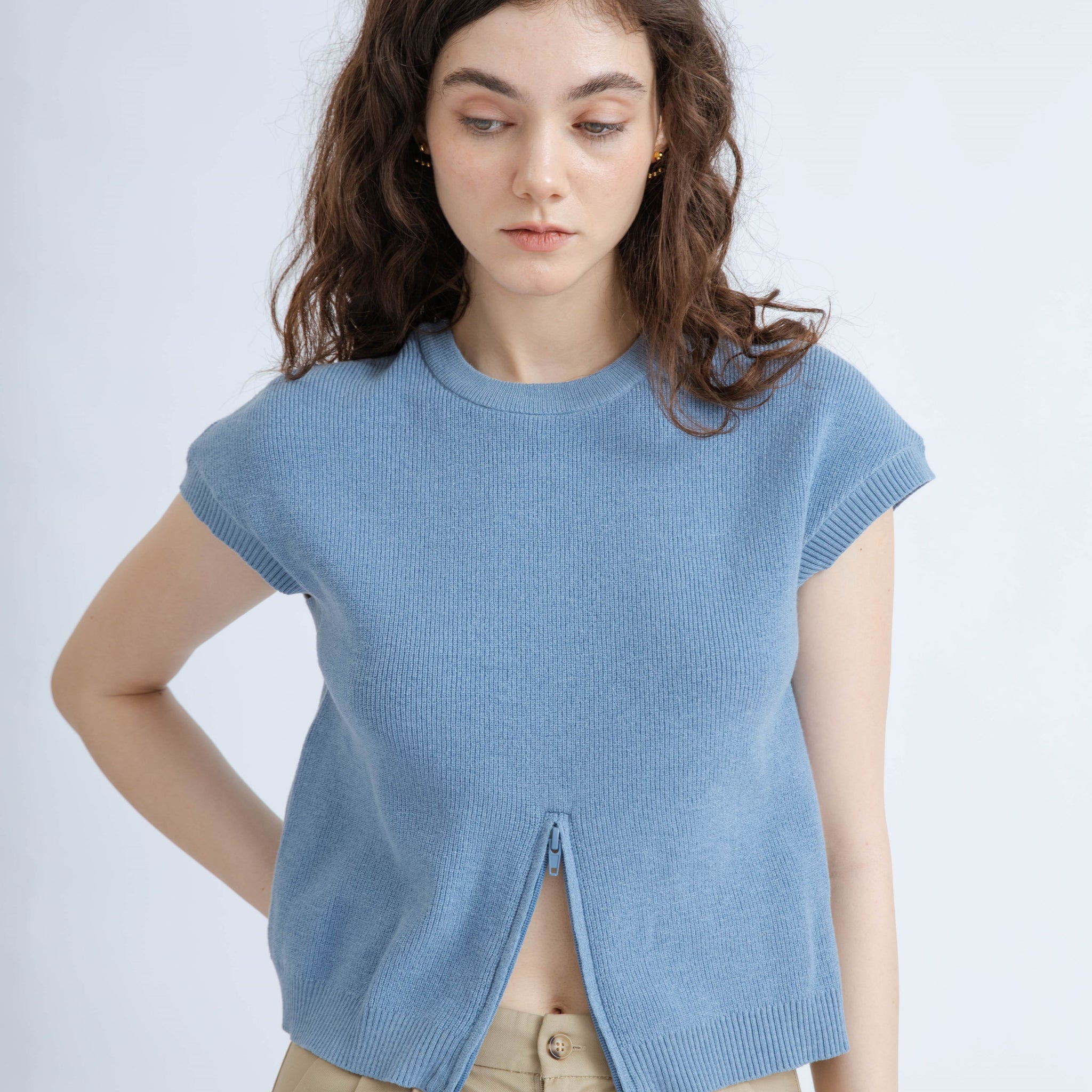 Multi-Wear Zipper Details Knit Top (Blue)