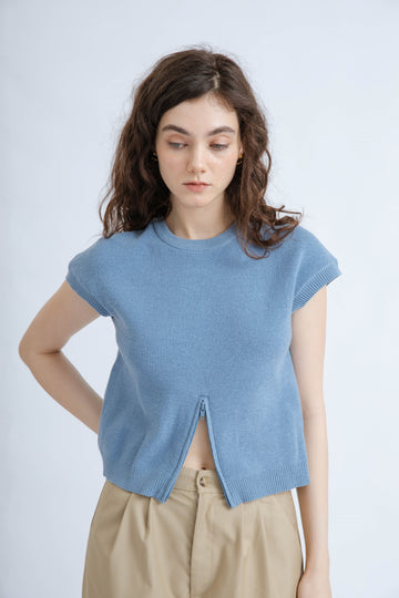 Multi-Wear Zipper Details Knit Top (Blue)