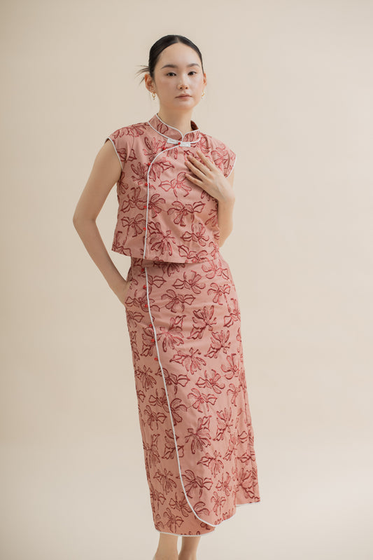 LingHua Embroidery Overlap Long Skirt (Pink)