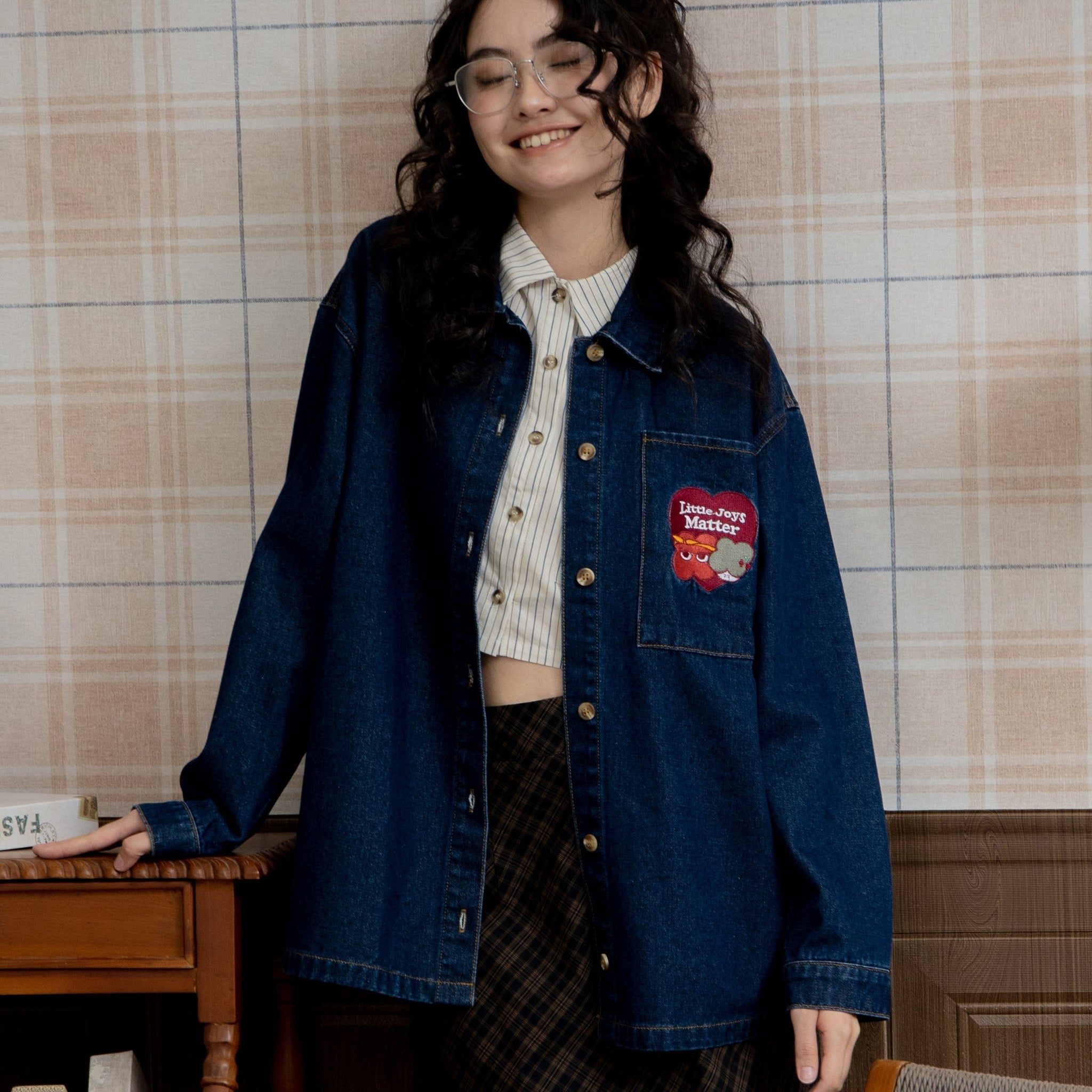 LULU Embroidery Pocket Denim Jacket (Denim)