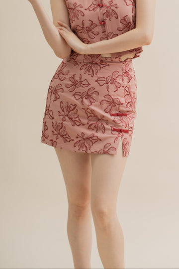 LingHua Embroidery Cheongsam Short Skirt (Pink)