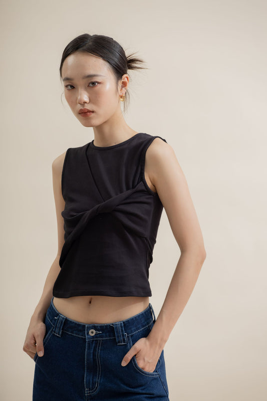 Twisted Ribbon Front Sleeveless Top