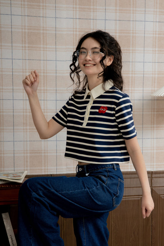 LULU Stripes Collar Top (Blue Stripes)