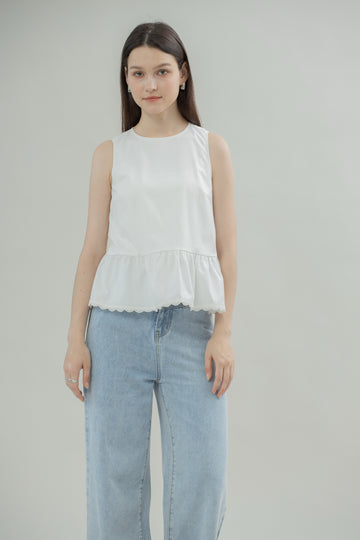 Aurelia Lace Hem Sleeveless Top (Ivory)
