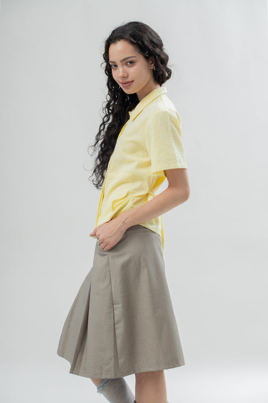 Summer Back-Tie Short Sleeve Blouse (Pastel Yellow)