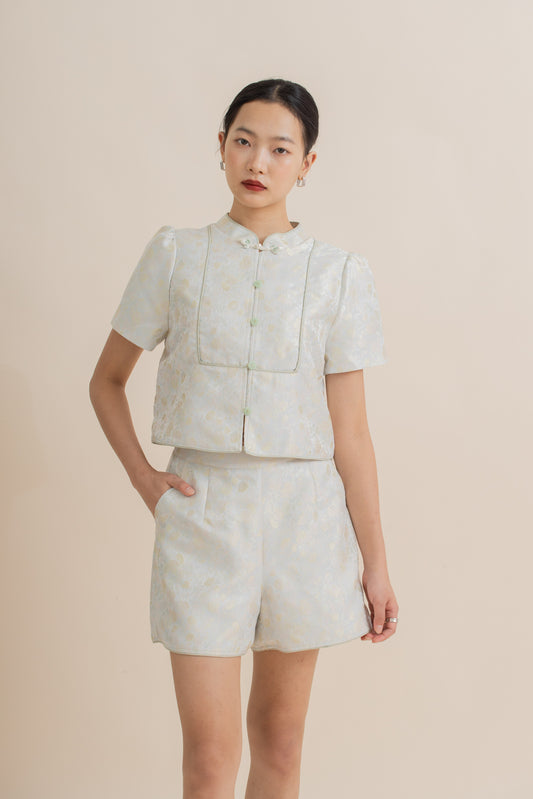 Jacquard Side Pockets Shorts (Pale Green)