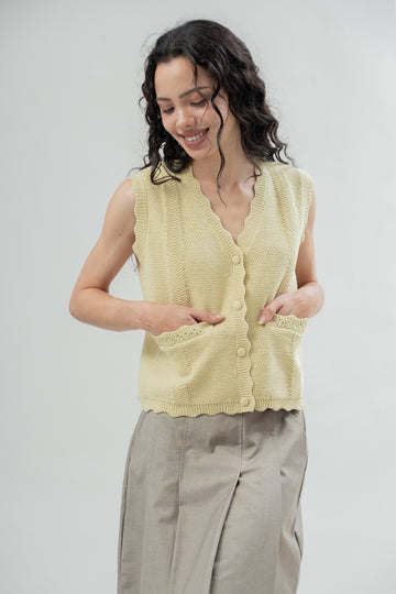 Wavy Side Seam Knit Vest (Light Mustard)