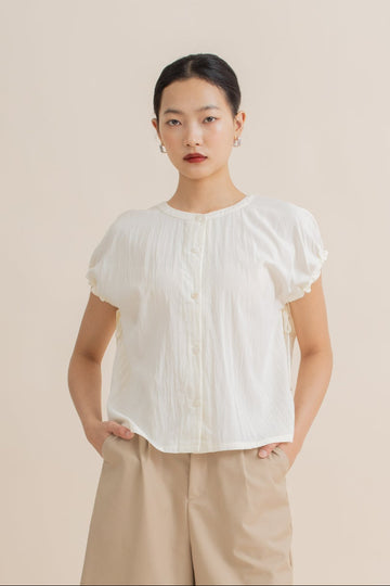Sleeve-Tie Relaxed Top (Beige)