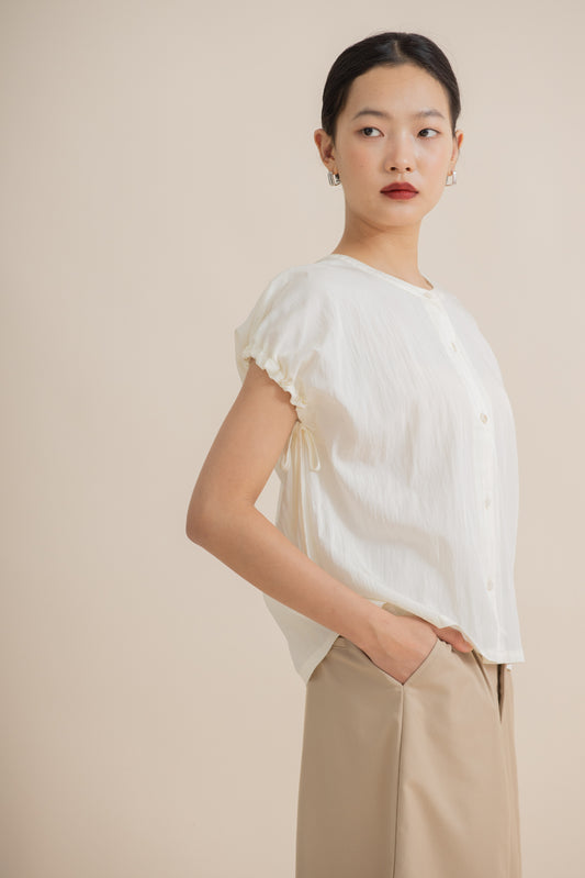 Sleeve-Tie Relaxed Top (Beige)