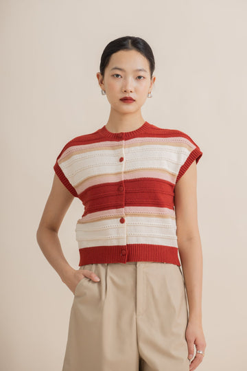 Stripes Detailing Knit Vest (Red Stripes)