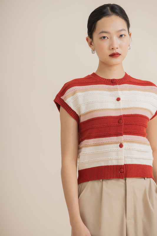 Stripes Detailing Knit Vest (Red Stripes)