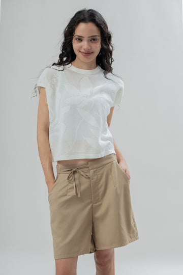 Floral Weave Crochet Top (Ivory)