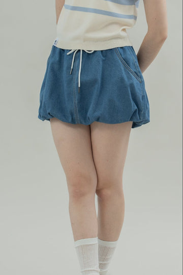 LULU Drawstring Puffy Skirt (Denim)