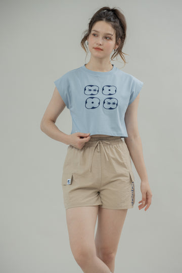 LULU Embroidery Boxy Crop Top (Blue)