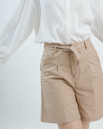 Pleated Shorts with Belt (Khaki Brown)