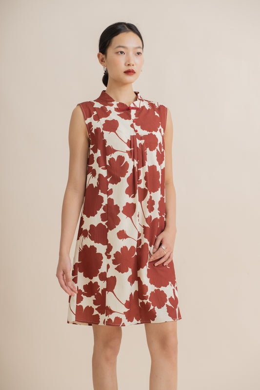 Gilded Petals Sleeveless Dress (Red Floral)
