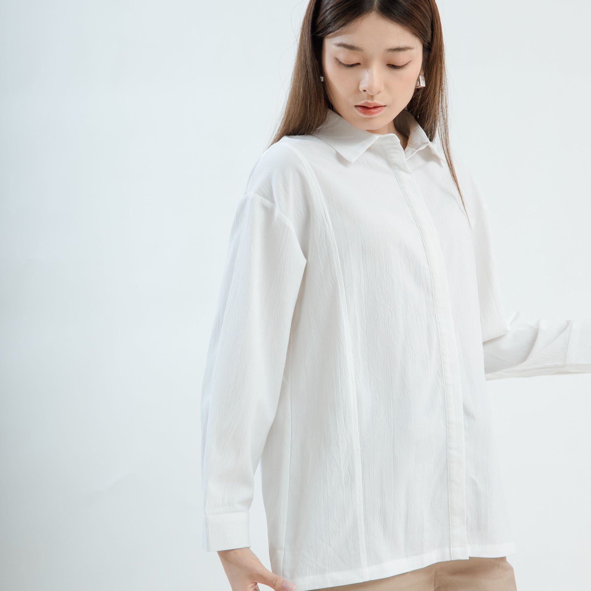 Cut & Sew Long Sleeve Shirt (Off White)