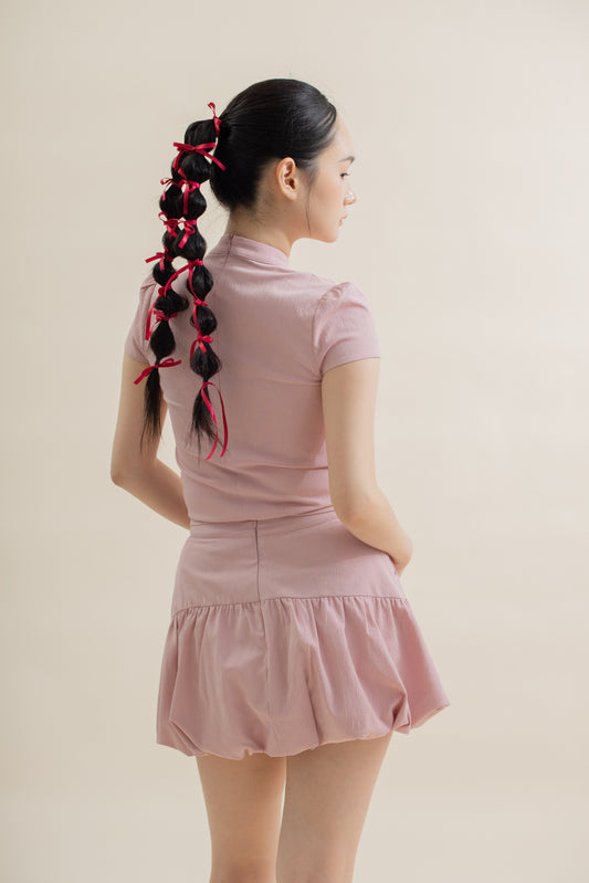 LULU Ribbon Collared Cheongsam Top (Pink)