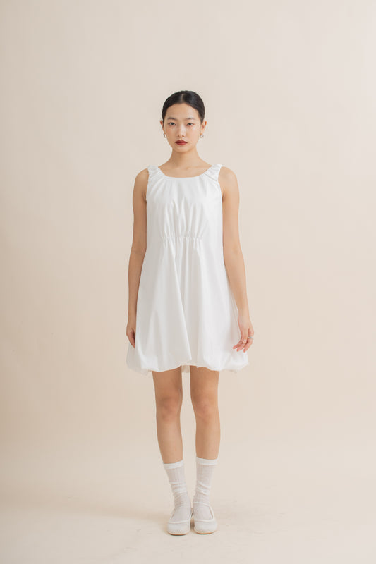 Lumi Ruched Sleeveless Dress (Ivory)