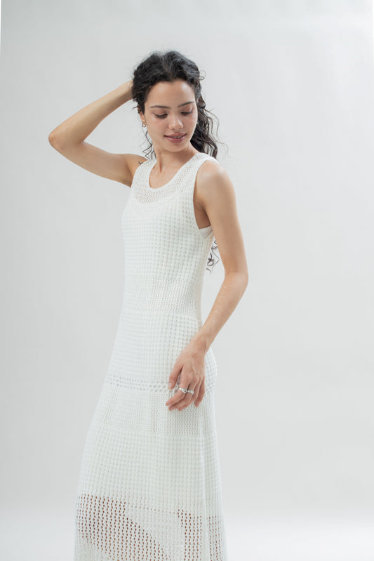 Riviera Side Slit Crochet Dress (Ivory)