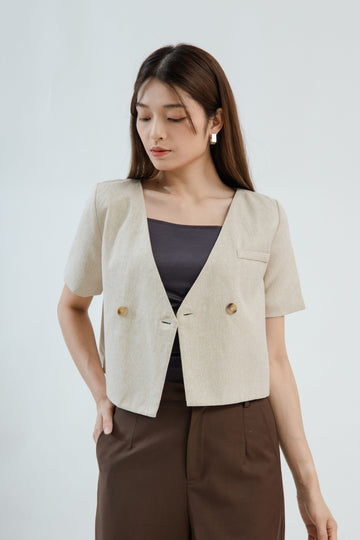 Loose Fit Short Sleeve Outerwear (Beige)
