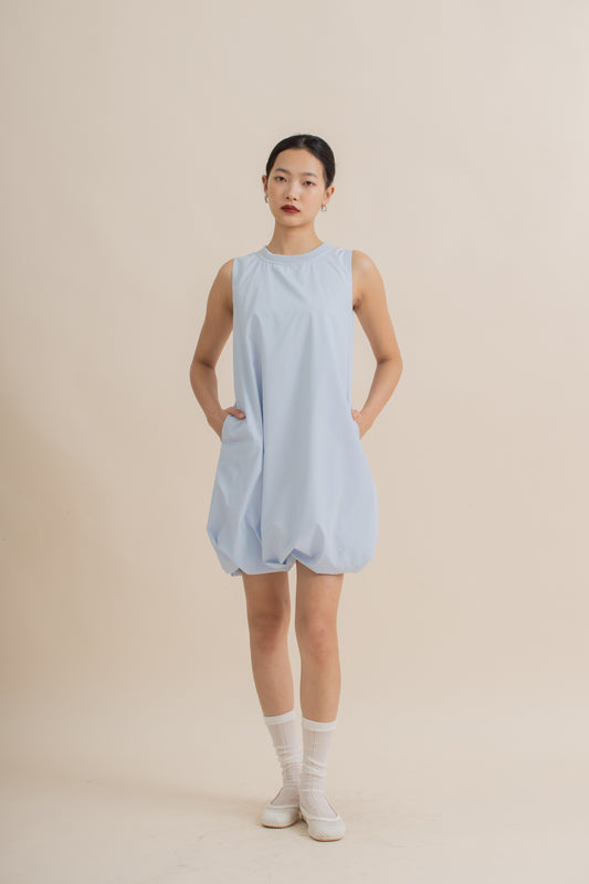 Puffy Sleeveless Mini Dress (Light Blue)