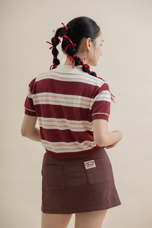 LULU Stripes Short Sleeve Crop Knit Top (Red Stripes)