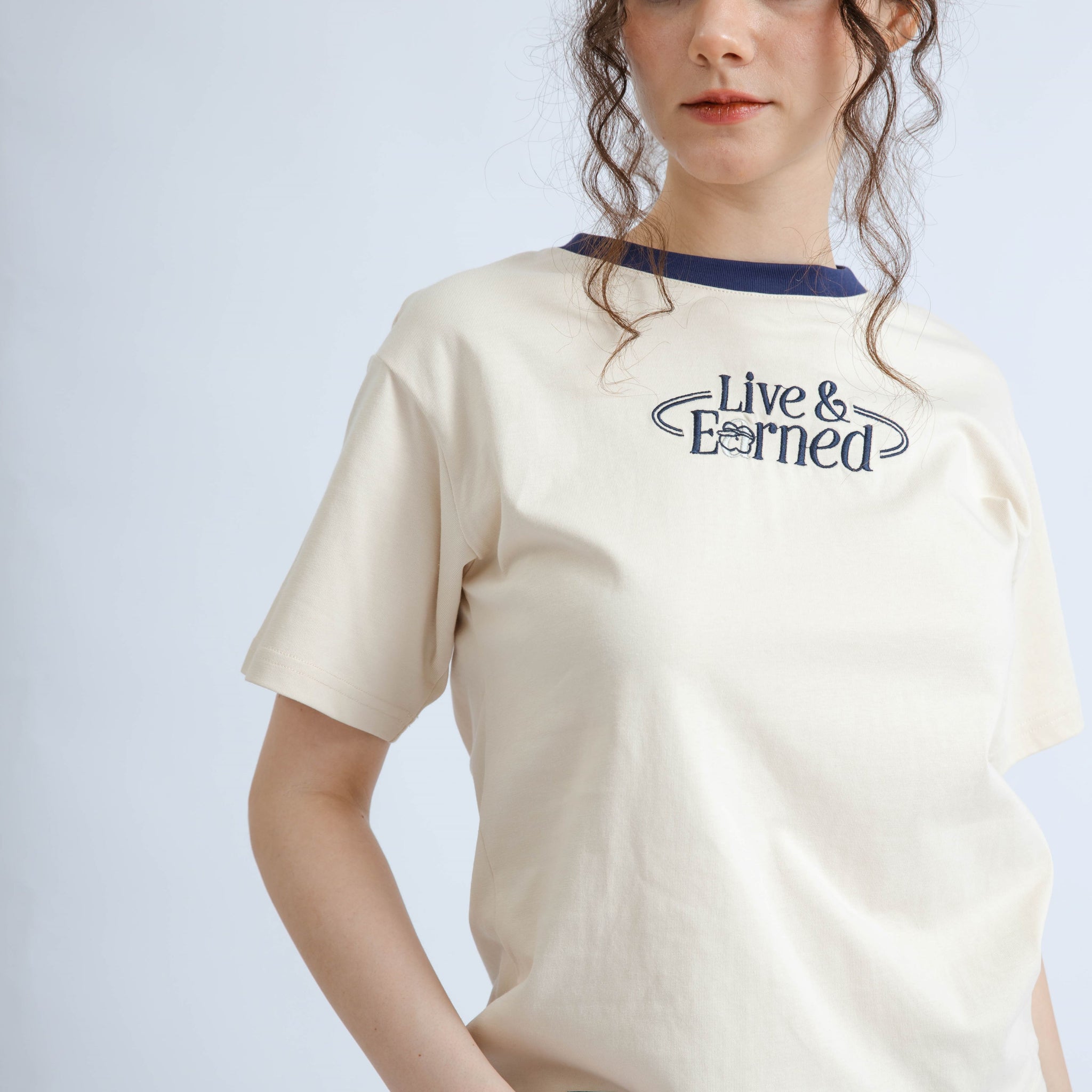 LULU Live and Earned Embroidery Top (Beige)