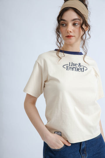 LULU Live and Earned Embroidery Top (Beige)