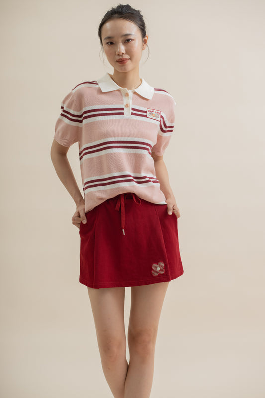 LULU Flower Embroidery Drawstring Skirt (Red)