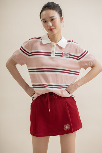 LULU Stripes Short Sleeve Knit Top (Pink Stripes)
