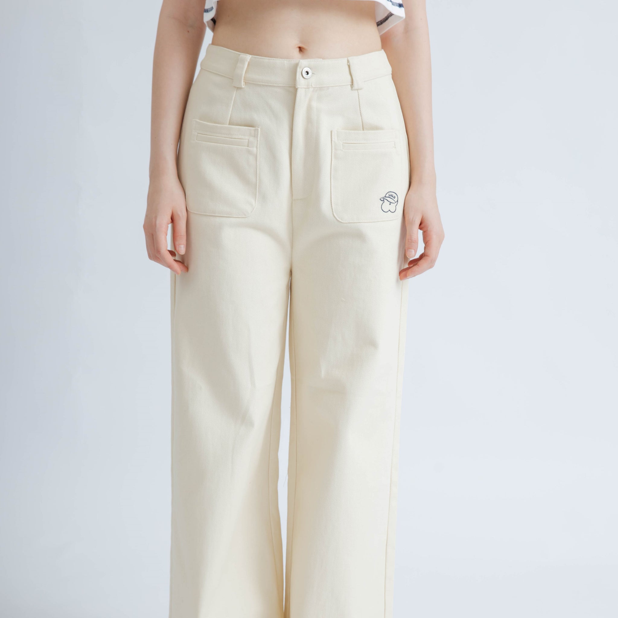 LULU Front Embroidery Pocket Pants (Beige)
