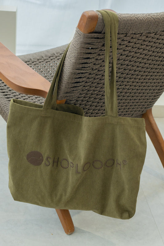 SHOPLOOOH Corduroy Tote Bag (Green)