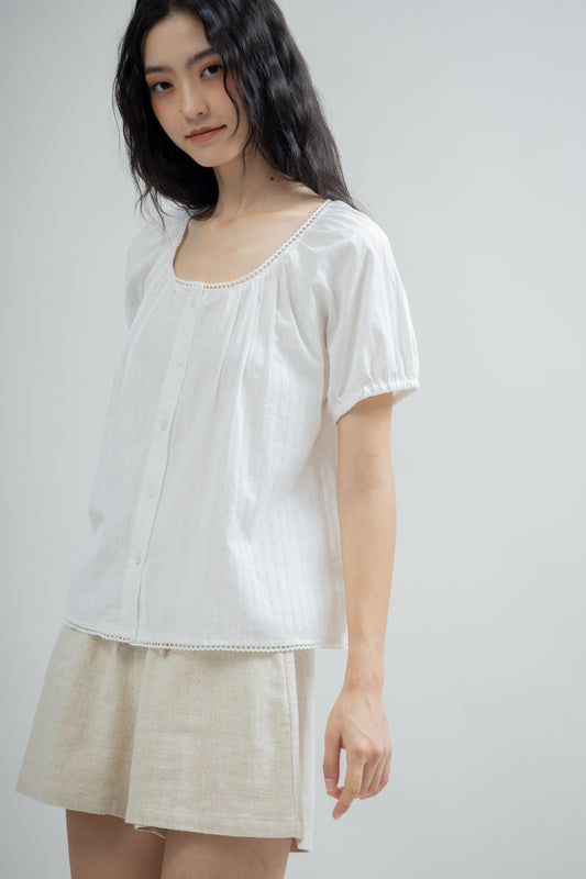 Eloise Lace-Trim Blouse (Ivory)