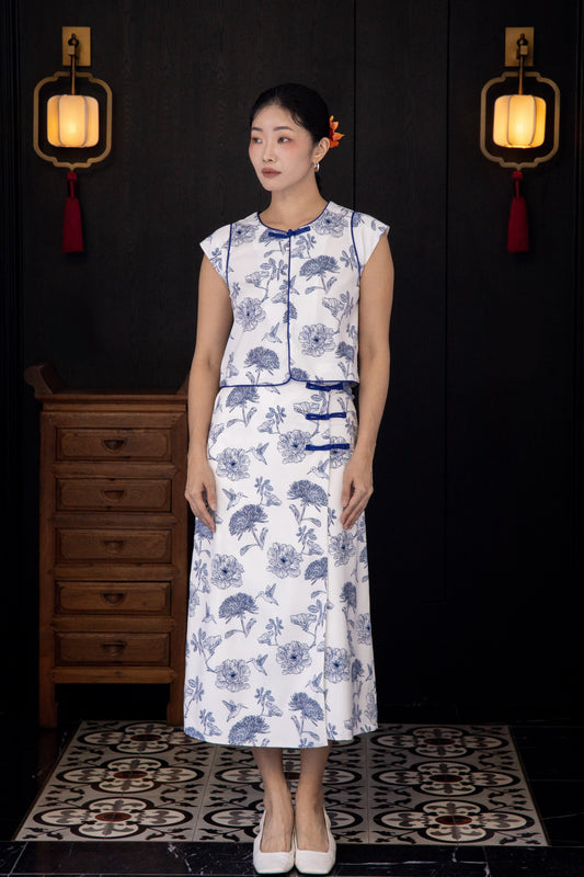 Porcelain Grace Chinese Knot Blouse (Printed)